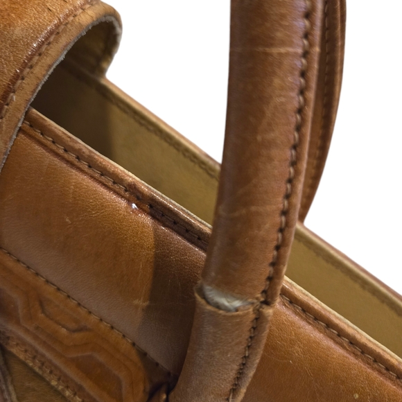 Vintage Mexican Hand Tooled Leather Purse Handbag Cowhide Western 1970s - Picture 4 of 15